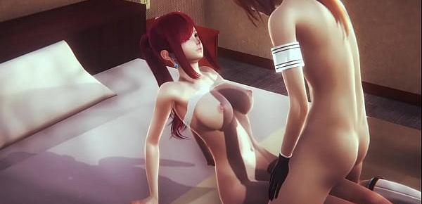  Fairy Tail Hentai 3D - Erza in a hotel room - Blowjob and fucked with creampie - Anime Manga Japanese